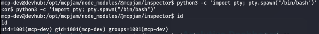Confirming the mcp-dev user